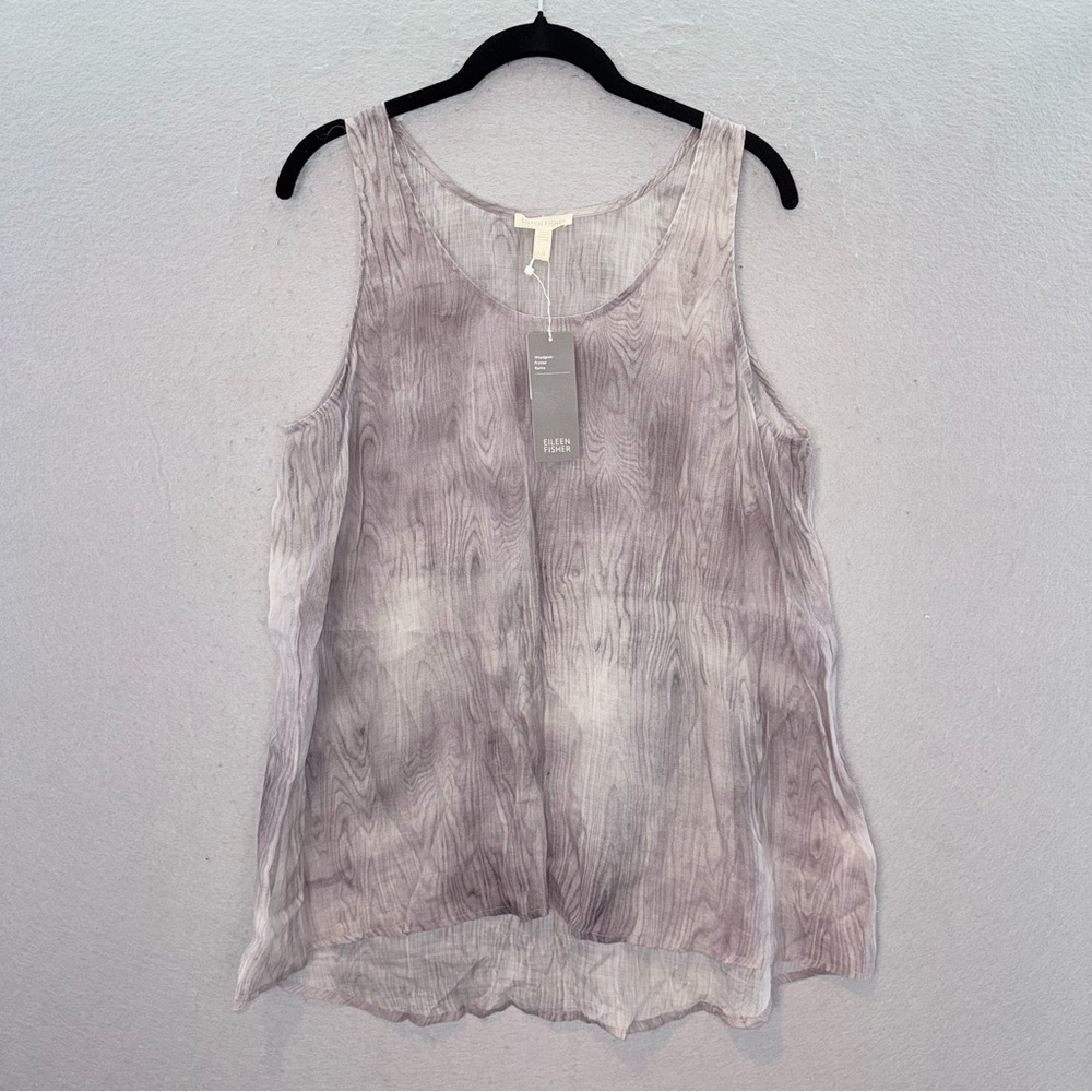 Eileen Fisher NWT women’s Woodgrain print Ramie top tank sleeveless scoop neck L